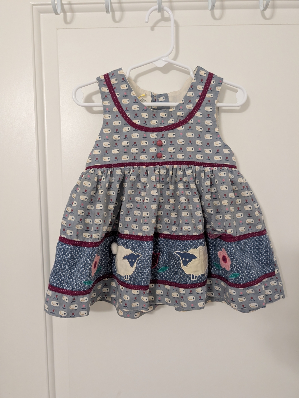 Vintage Girls 2T Sheep Lamb Applique Floral Cottagecore Dress
